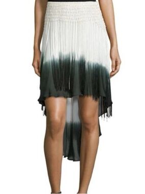 Haute Hippie NWT $395 Silk Dip Dye Ombre Fringe High Low Skirt Size 4